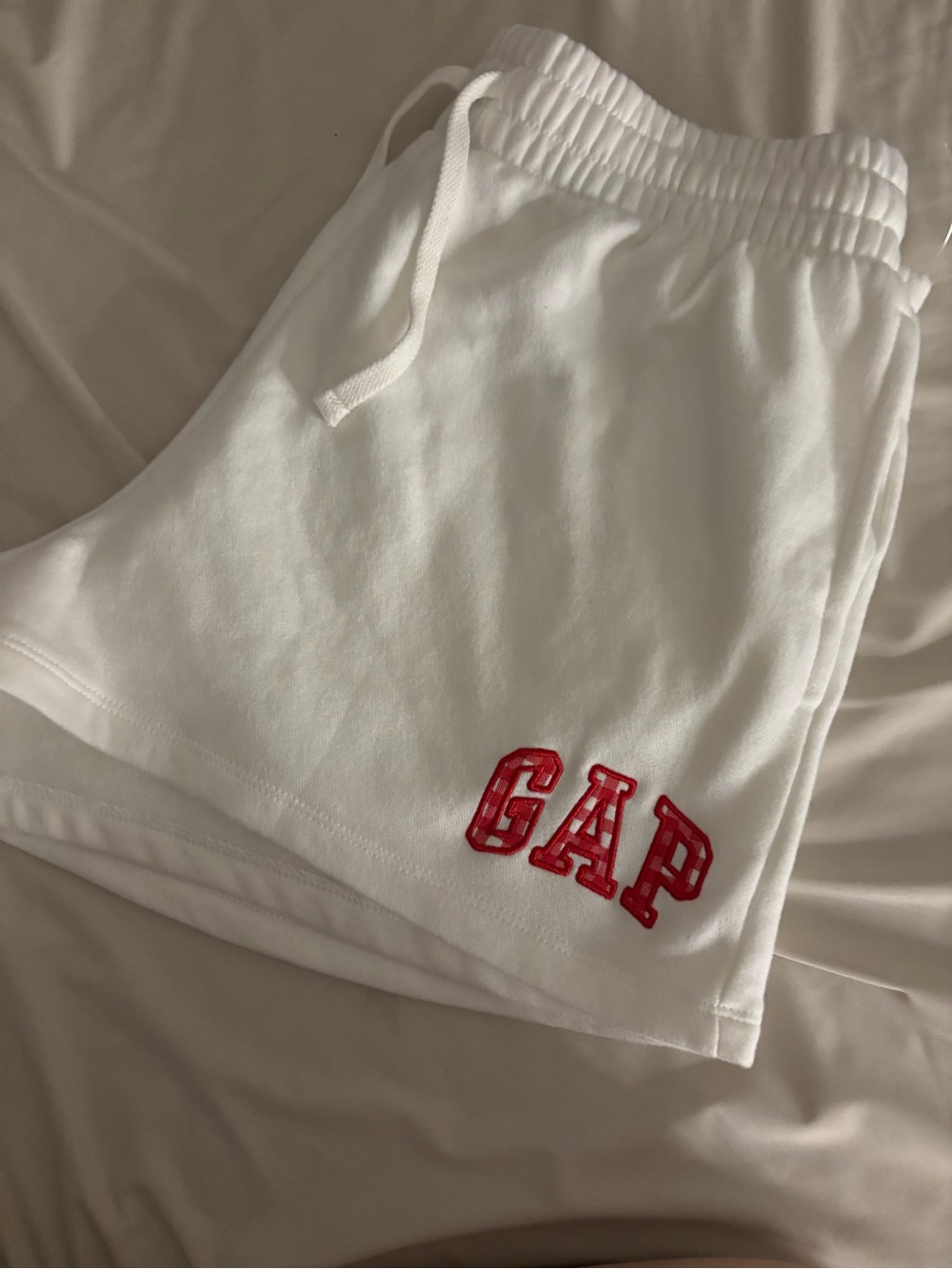GAP White Athletic Drawstring Shorts with Red Logo